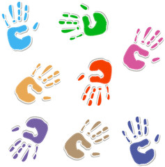 Set of colorful hand prints isolated on white background