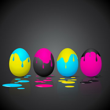 Funny Easter eggs - Cyan, magenta, yellow, black color - CMYK co