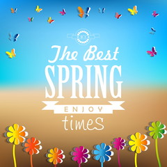 Spring word, Abstract paper Flowers background - paper butterfli