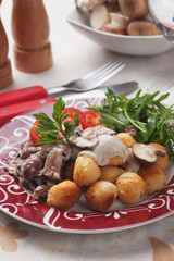 Roasted potato cruquettes and mushrooms
