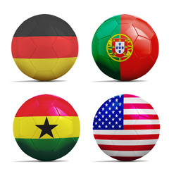 Soccer balls with group G teams flags, Football Brazil 2014.