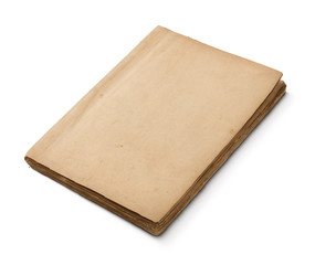 Old damaged blank book isolated on white background