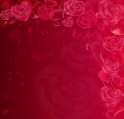 Red hearts and roses abstract background