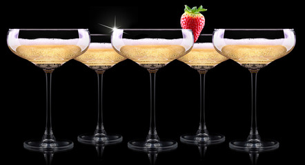 champagne glass on black background