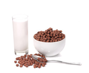 Bowl of chocolate flakes and milk.