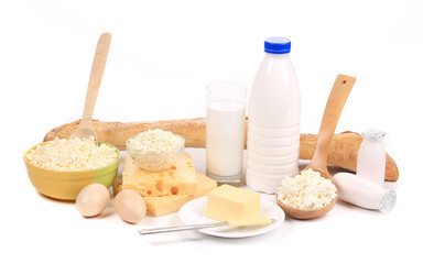 Fototapeta na wymiar Dairy products and eggs.