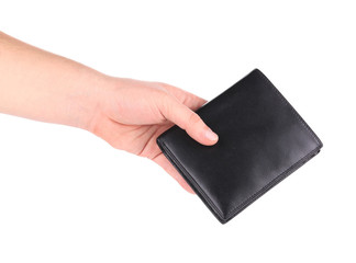 Leather wallet in man hand.