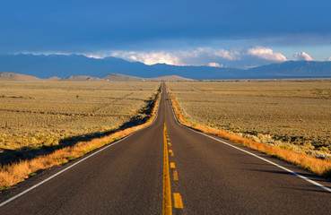 Fototapeta na wymiar A straight road in the Colorado Priaries