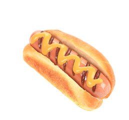 Hot dog with mustard.