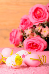 Easter decoration and bouquet of roses