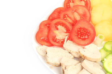 Chicken salad with potatoes.