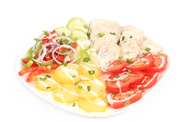 Chicken salad with potatoes.