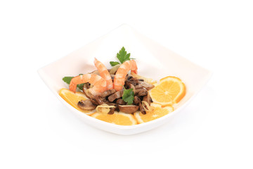 Shrimp salad with mushrooms.