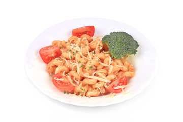 Pasta with vegetables and parmesan.