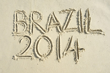 Brazil 2014 Message Handwritten on Sand Beach