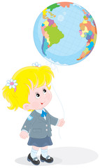Schoolgirl with a globe - balloon