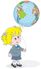 Schoolgirl holds a globe - balloon