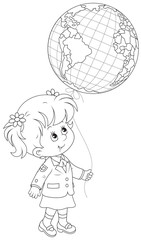 Schoolgirl holding a globe - balloon