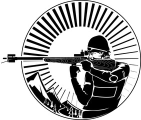 Biathlon. Shooting. Vector illustration in the engraving style