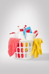 Cleaning products in a basket