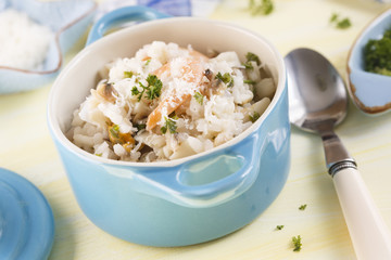 Seafood risotto with parsley and parmesan cheese