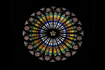 Stained glass inside famous Strasbourg cathedral