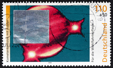 Postage stamp Germany 1999 Comet Shoemaker-Levy 9 and Jupiter