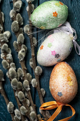 Easter composition with eggs and branches of a willow