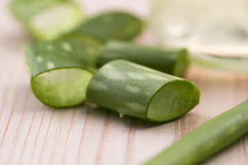 aloe vera juice with fresh leaves