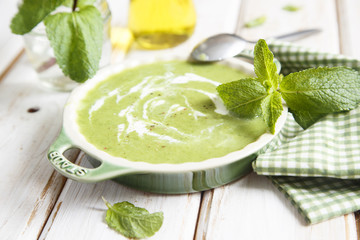 Fresh basil and mint cold soup