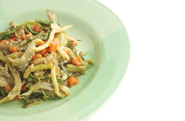 Oyster mushroom fried carrot vegan protein vegetarian isolated
