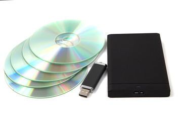 CD ROM, external hard disk and USB memory stick
