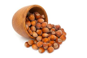 hazelnuts in a wooden bowl