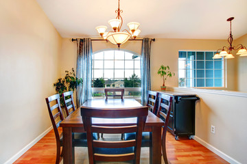 Dining area with french window.