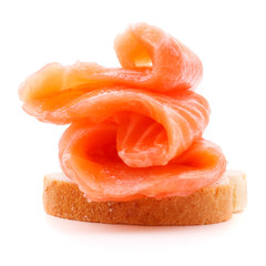 sandwich or canape with salmon on white background  cutout