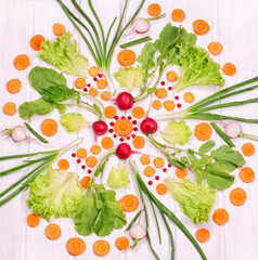 Pattern from vegetables on a white background