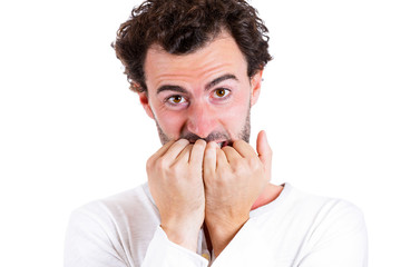 Portrait, headshot anxious, Nervous Man, biting nails