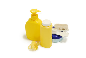 Baby bathroom accessories isolated on white