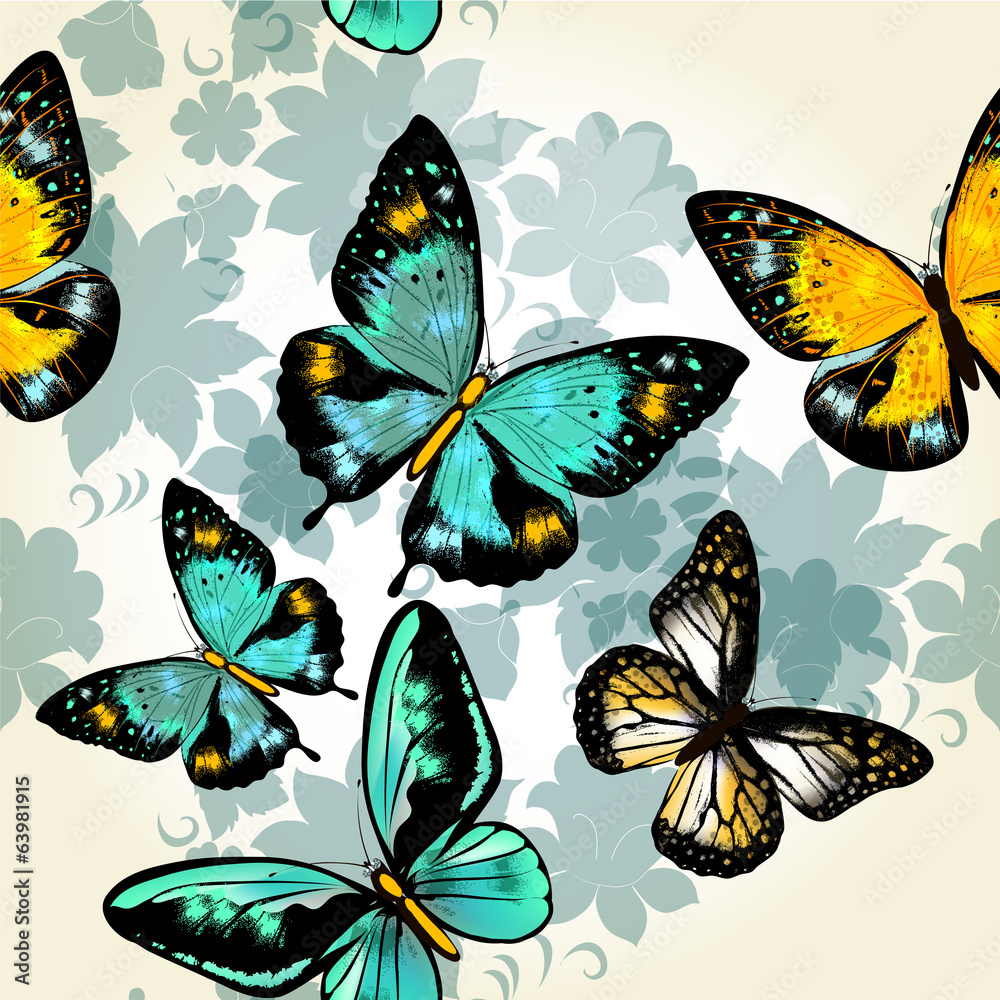 Poster beautiful seamless vector pattern with butterflies