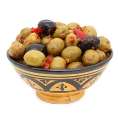 Olives vertes et noires pimentées