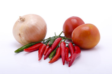 tomato, onions and red hot chili peppers
