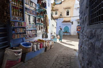 CHEFCHAOUEN, MOROCCO, NOVEMBER 20: woman walking on street of th