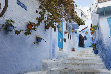 Street in medina of blue town Chefchaouen, Morocco