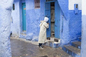 Street in medina of blue town Chefchaouen, Morocco