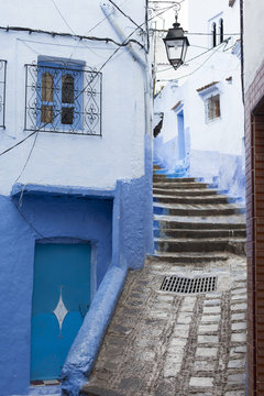 Street in medina of blue town Chefchaouen, Morocco