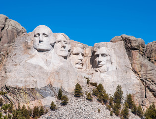 Mount Rushmore National Monument in South Dakota. Summer day wit