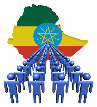Lines of people with Ethiopia map flag illustration