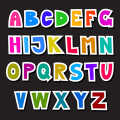 Colorful Funny Alphabet Set Isolated on Black Background