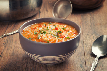 Vegetable soup with lentil and bulgur