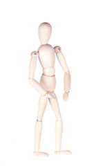 Figure of the wooden little man on a white background